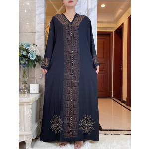 African Women V-Neck Long Sleeve Abaya Dress 1